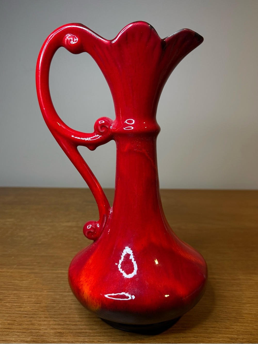 Vintage Sofia Originals Toronto Canada Red Drip Glaze Pitcher Vase Handle 11”